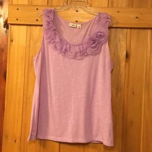 Lavender tank with rose ruffled neckline; Cato; L